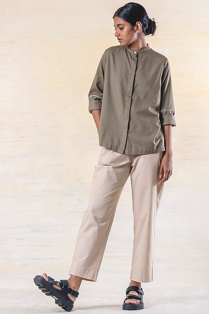 Olive Cotton Pant Set by June 20 at Pernia's Pop Up Shop