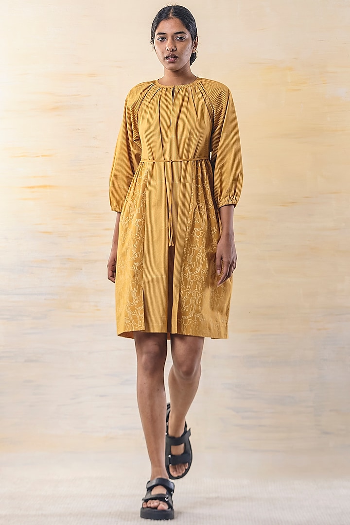 Mustard Block Printed Dress by June 20