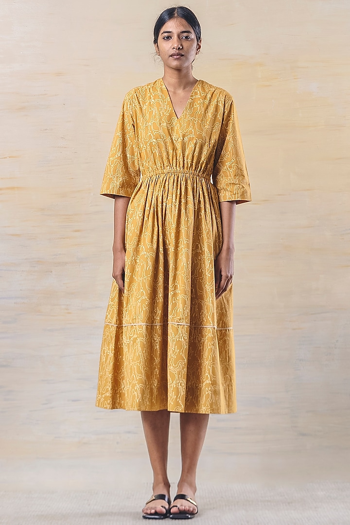 Mustard Hand Block Printed Dress by June 20