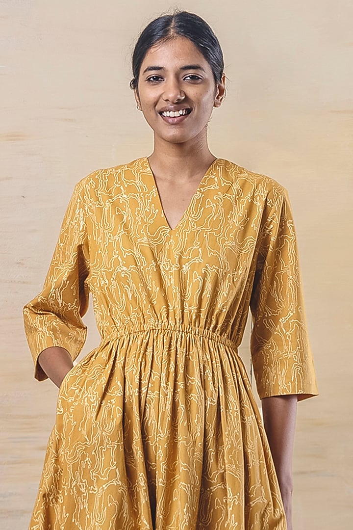 Mustard Hand Block Printed Summer Dress by June 20 at Pernia's Pop Up Shop