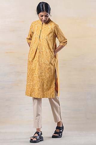 Mustard Printed Kurta Set by June 20