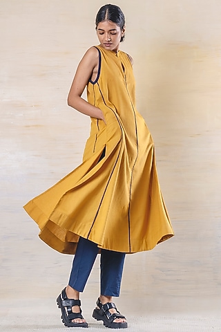 Mustard Cotton Kurta Set by June 20