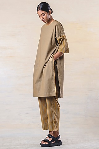 Olive & Mustard Cotton Kurta Set by June 20