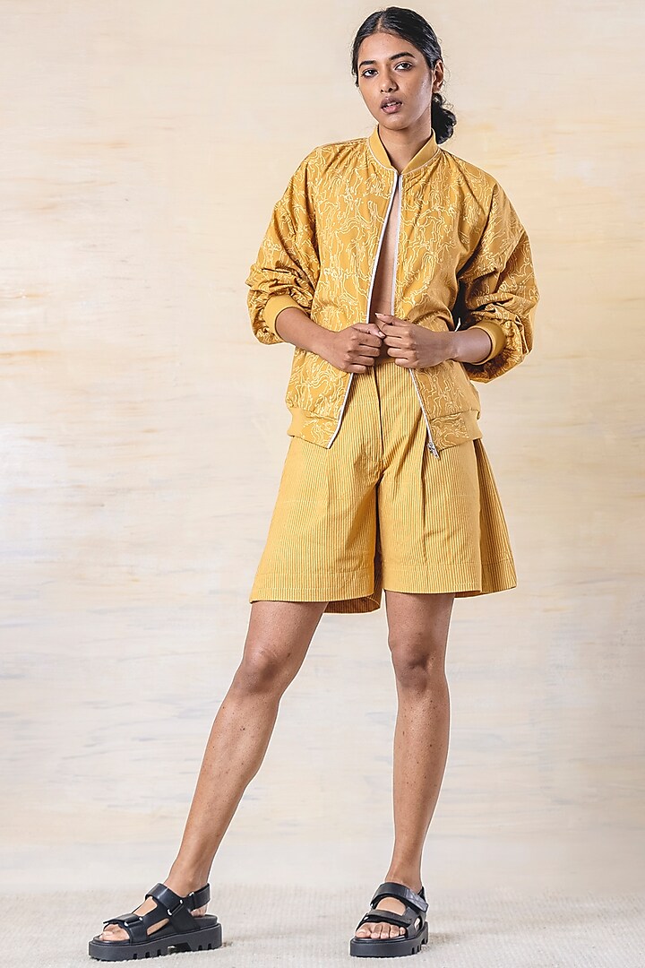 Mustard Block Printed Jacket by June 20