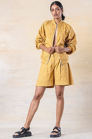 Mustard Block Printed Jacket by June 20