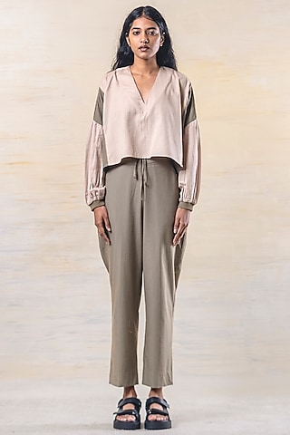 Olive Cotton Pant Set by June 20