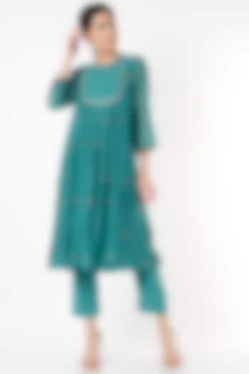 Persian Green Handwoven Chanderi Kurta Set by Juanita by Shubhda at Pernia's Pop Up Shop