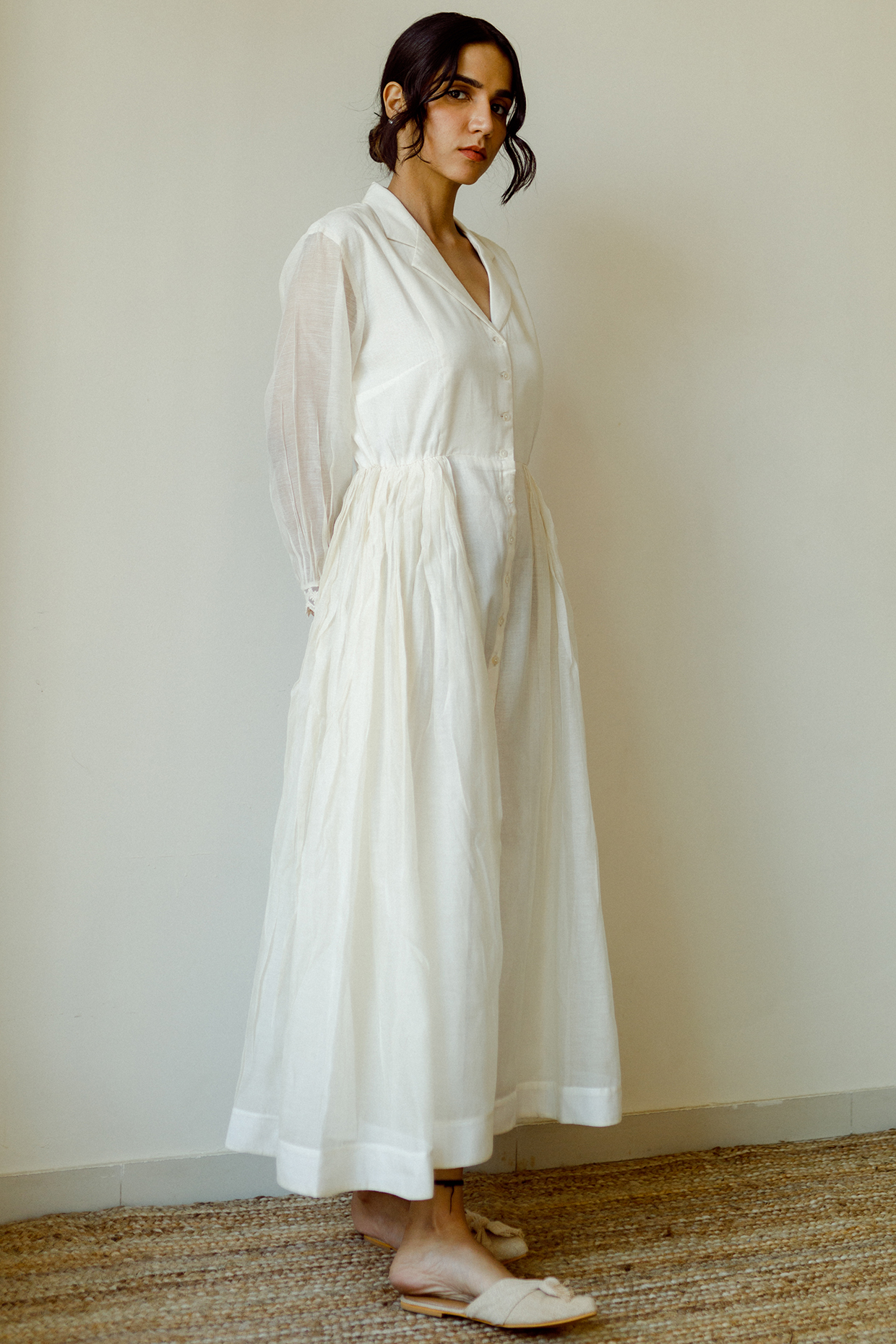 Ivory Handwoven Chanderi Tunic by Juanita by Shubhda at Pernia's Pop Up Shop