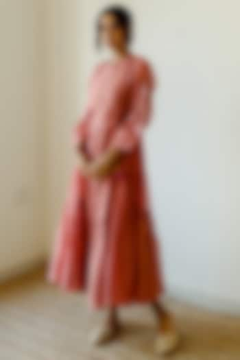 Old Rose Handwoven Chanderi Dress by Juanita by Shubhda at Pernia's Pop Up Shop