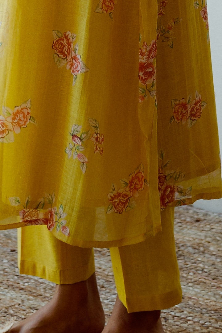 Juanita- Handwoven chanderi ochre comfort fit kurta