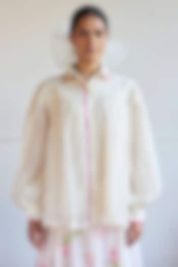 Ivory Handwoven Chanderi Shirt by Juanita by Shubhda at Pernia's Pop Up Shop