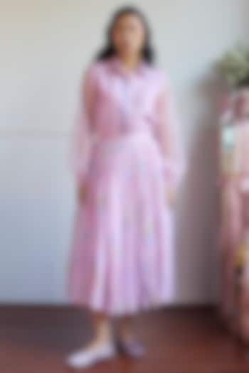 Lilac Handwoven Chanderi Tulip Floral Printed Skirt by Juanita by Shubhda at Pernia's Pop Up Shop