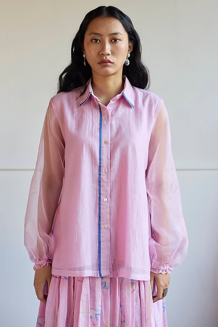 Lilac Handwoven Chanderi Shirt by Juanita by Shubhda at Pernia's Pop Up Shop