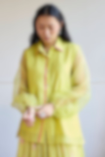 Lime Handwoven Chanderi Shirt by Juanita by Shubhda at Pernia's Pop Up Shop