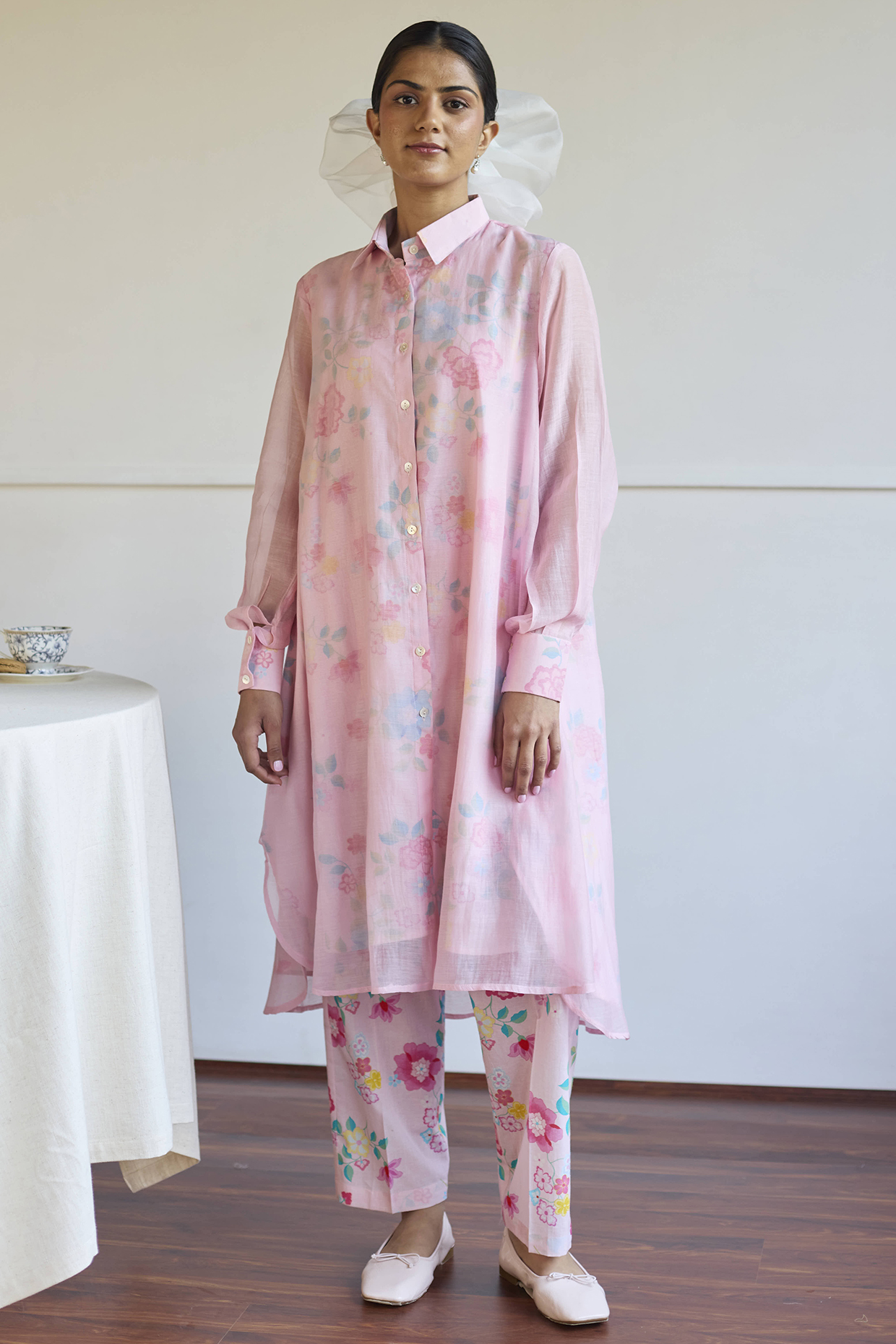 Pink Handwoven Chanderi Printed Co-Ord Set by Juanita by Shubhda at Pernia's Pop Up Shop