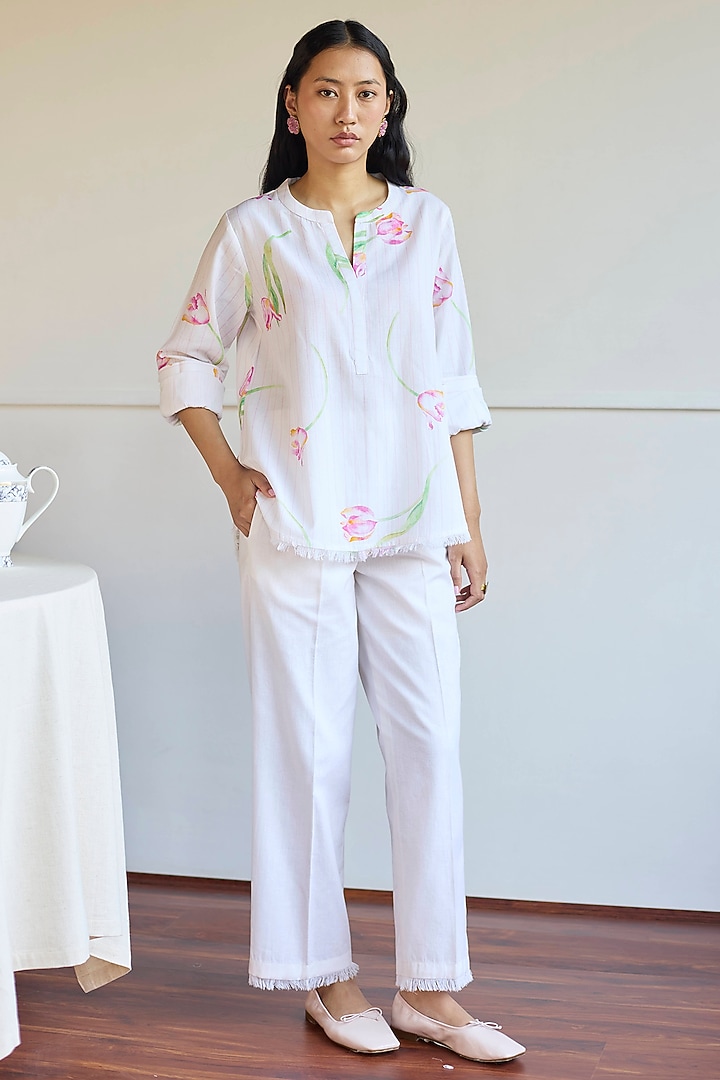 Ivory Linen Cotton Printed Co-Ord Set by Juanita by Shubhda at Pernia's Pop Up Shop