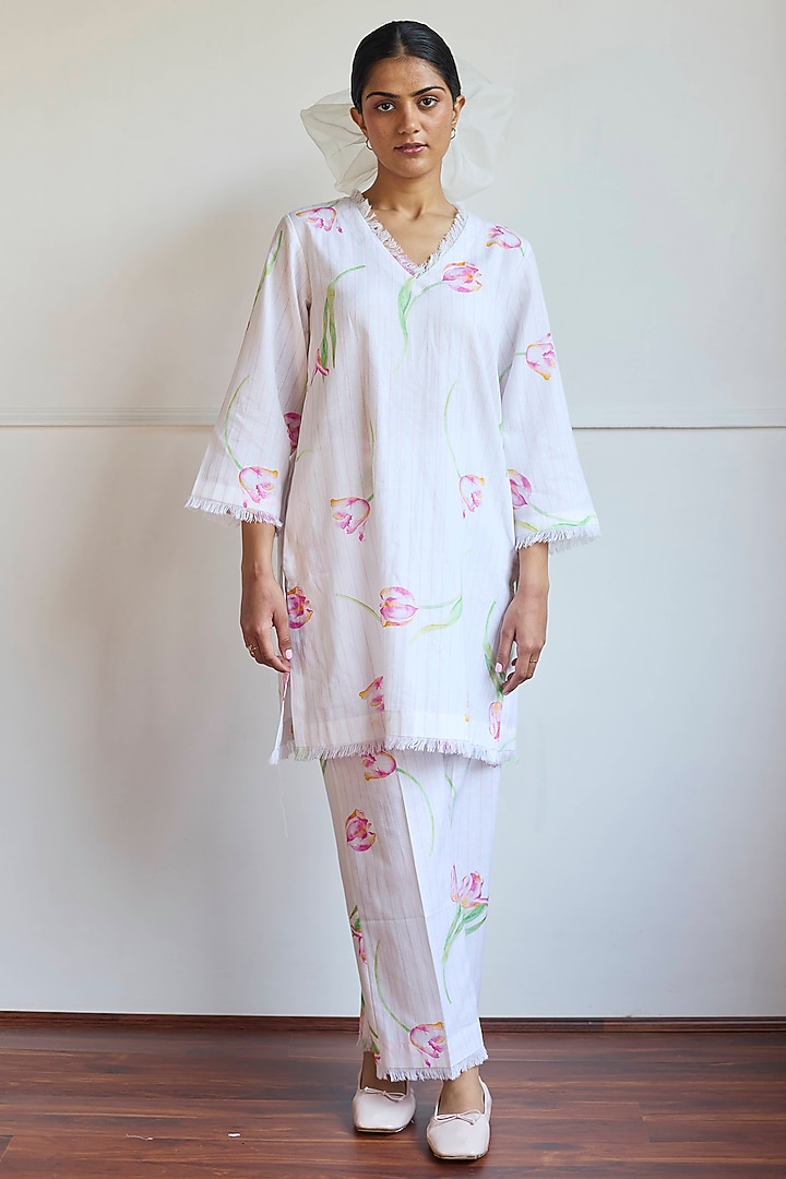 Ivory Linen Cotton Printed Co-Ord Set by Juanita by Shubhda at Pernia's Pop Up Shop