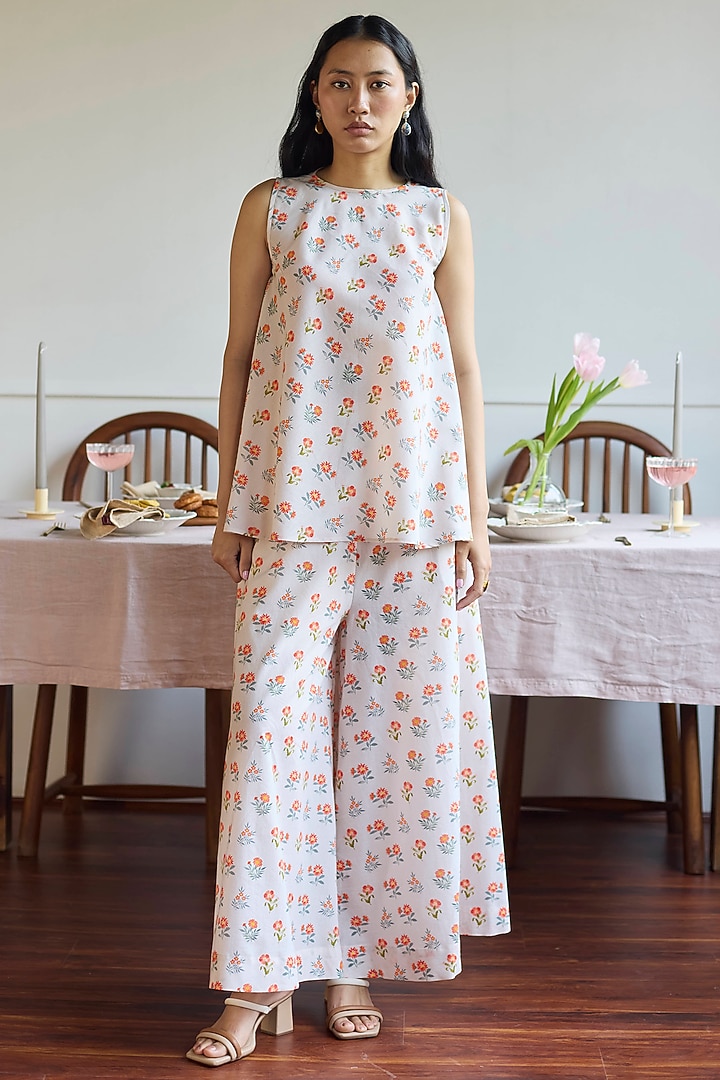 Taupe Cotton Floral Printed Co-Ord Set by Juanita by Shubhda at Pernia's Pop Up Shop