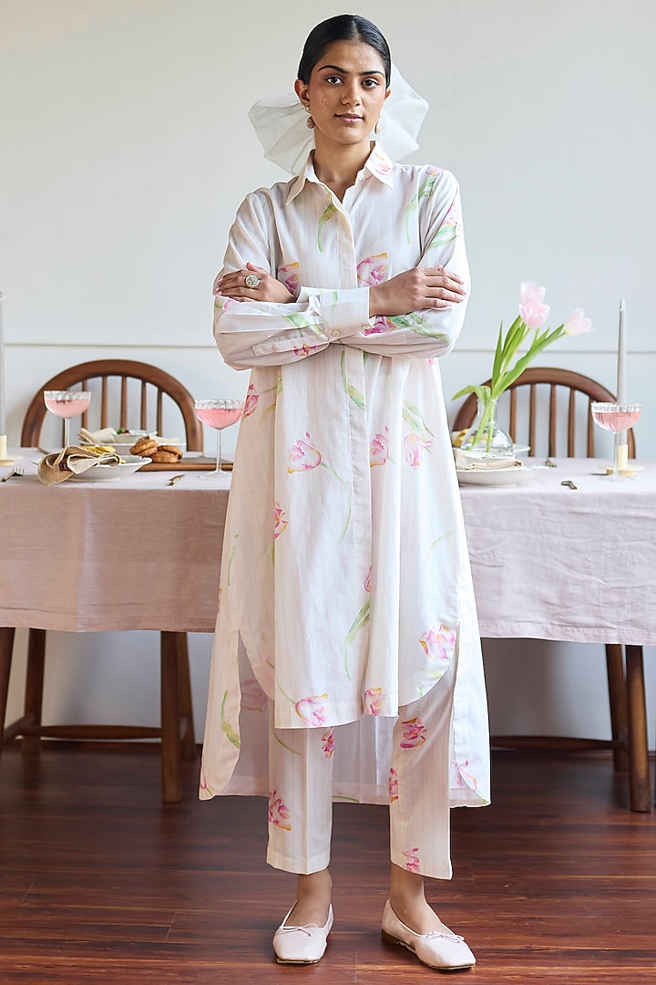 Ivory Cotton Tulip Printed Co-Ord Set by Juanita by Shubhda at Pernia's Pop Up Shop
