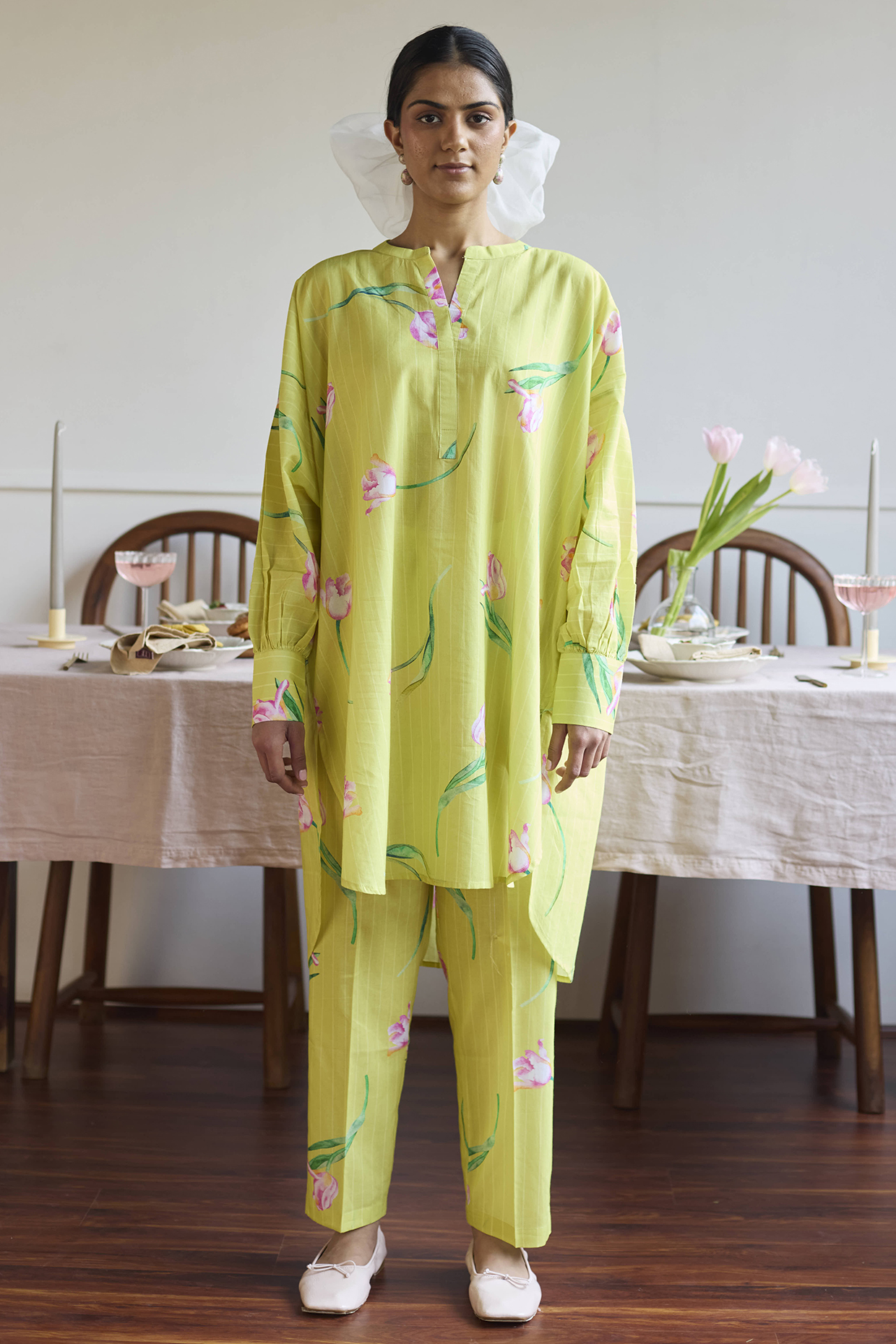 Lime Cotton Tulip Printed Co-Ord Set by Juanita by Shubhda at Pernia's Pop Up Shop