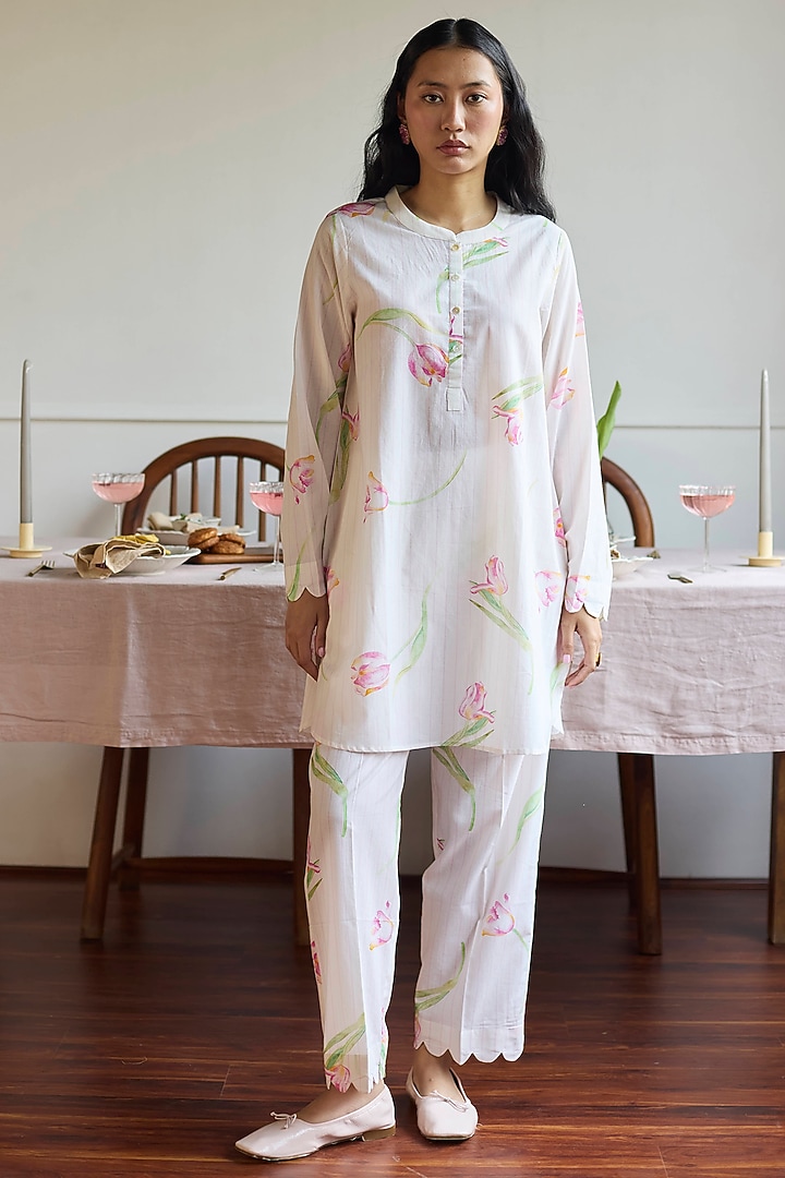 Ivory Cotton Printed Co-Ord Set by Juanita by Shubhda at Pernia's Pop Up Shop
