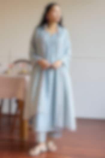 Powder Blue Handwoven Chanderi Pintuck Kurta Set by Juanita by Shubhda at Pernia's Pop Up Shop