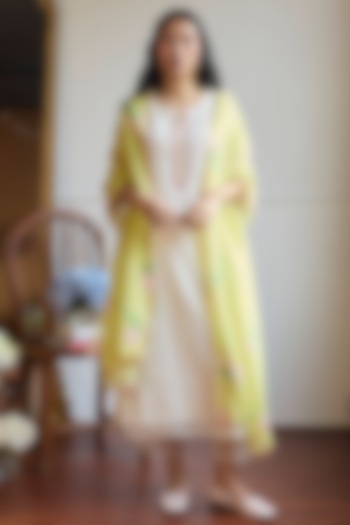 Ivory Handwoven Chanderi Resham Work Kurta Set by Juanita by Shubhda at Pernia's Pop Up Shop