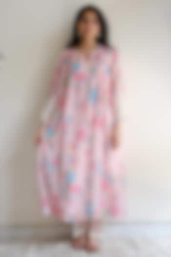 Blush Pink Handwoven Chanderi Pleated Kurta Set by Juanita by Shubhda at Pernia's Pop Up Shop