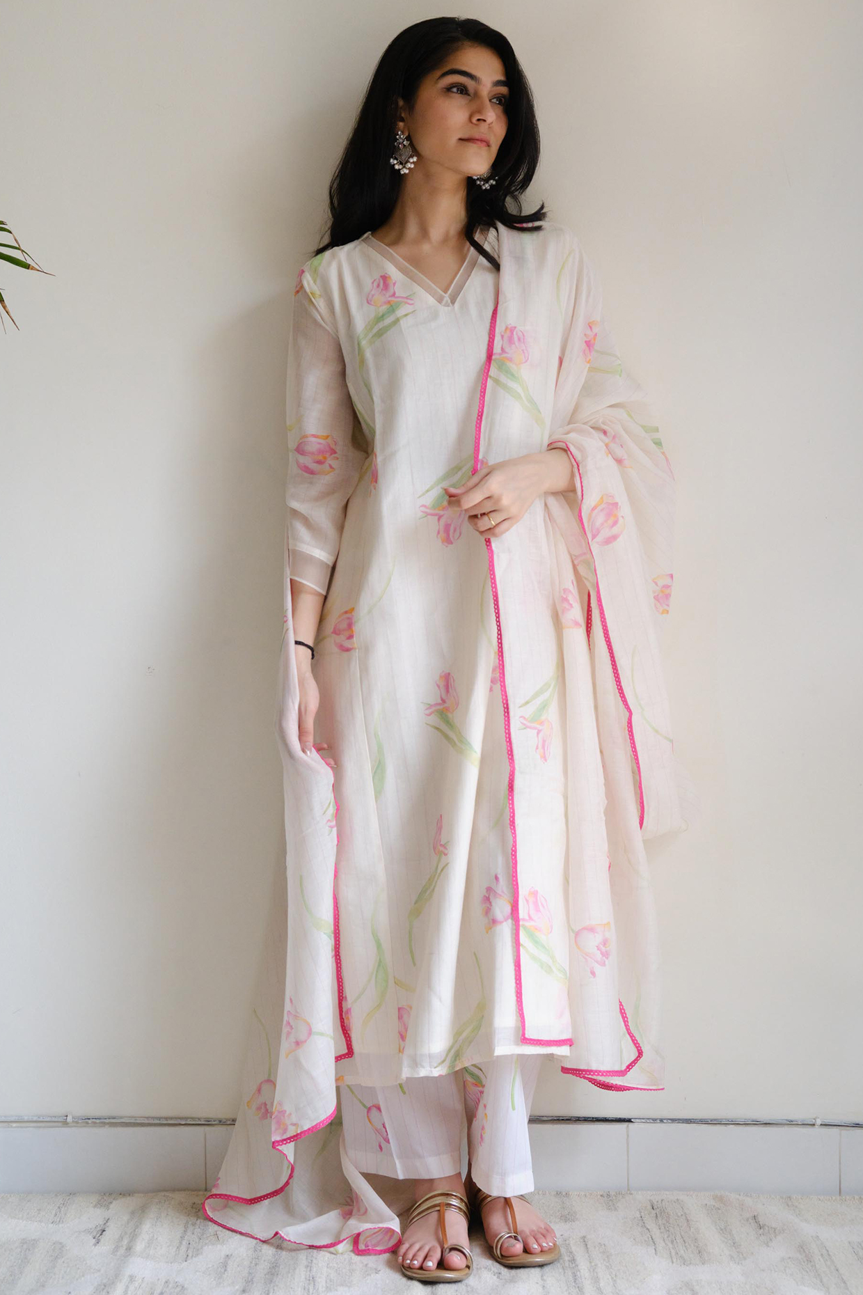 Ivory Organza Tulip Printed Kurta Set by Juanita by Shubhda at Pernia's Pop Up Shop