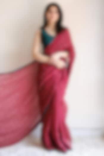 Maroon Handwoven Chanderi Mukaish Work Festive Saree by Juanita by Shubhda at Pernia's Pop Up Shop
