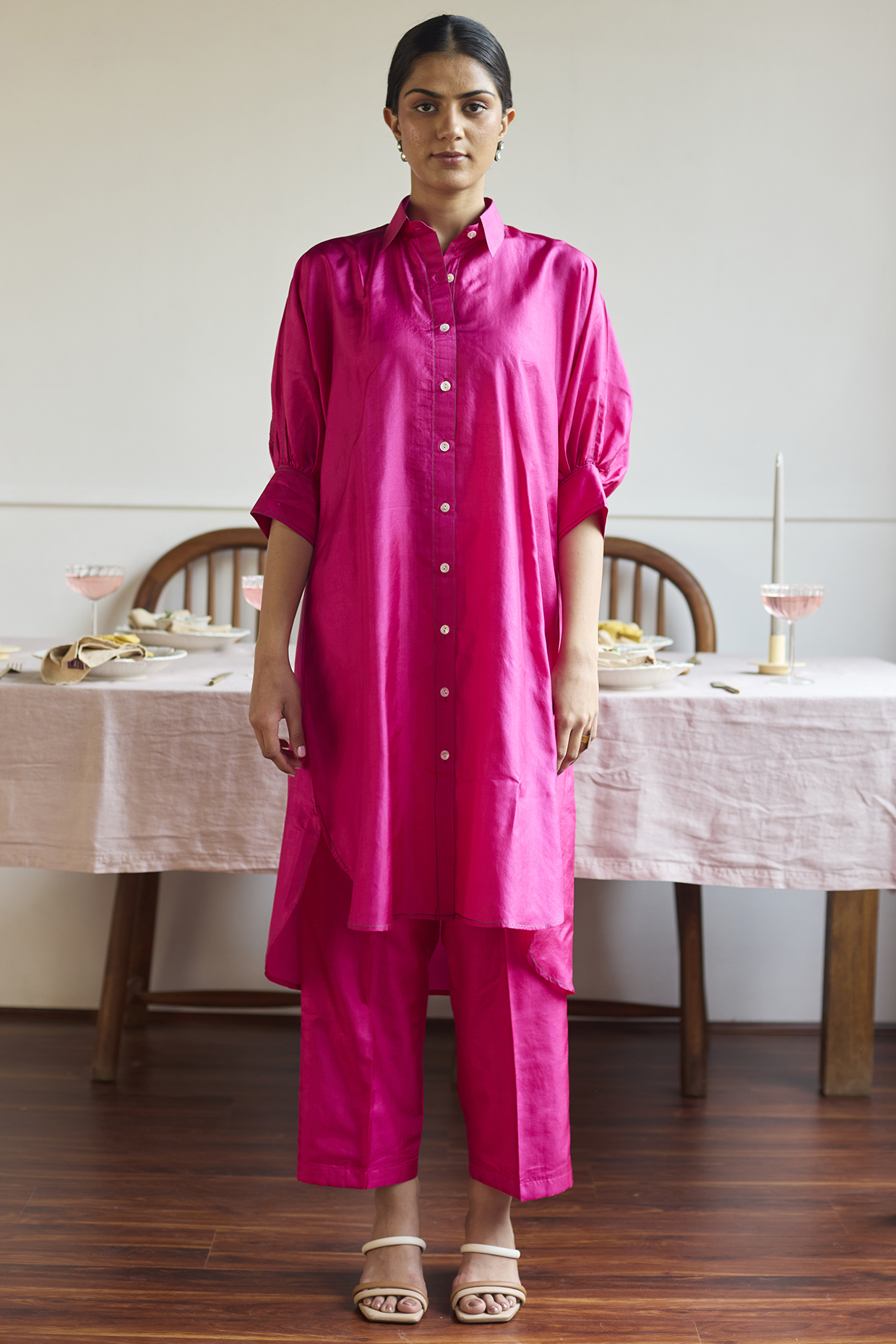 Fuchsia Silk Pintuck Co-Ord Set by Juanita by Shubhda at Pernia's Pop Up Shop