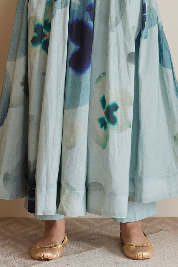 Blue & Green Pure Cotton Digital Printed Anarkali Set by Juanita by Shubhda at Pernia's Pop Up Shop