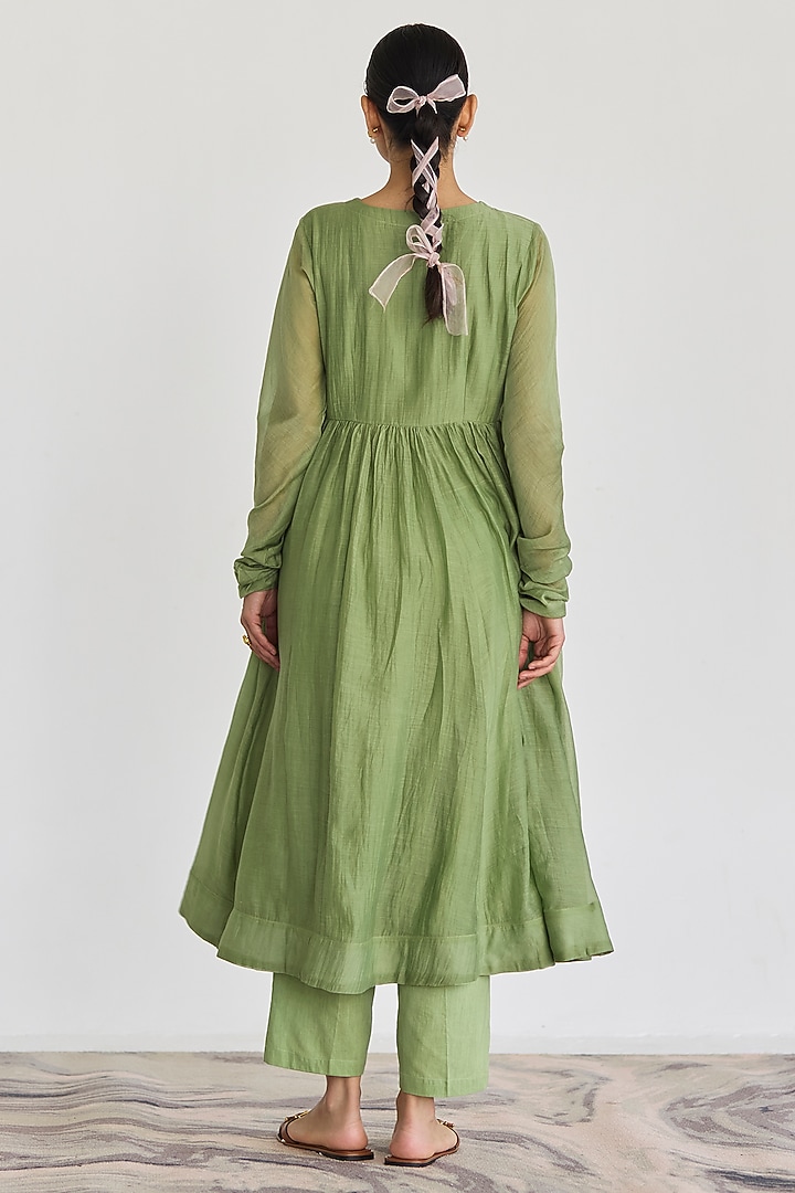 Sea Green Handwoven Chanderi Gathered Party Wear Anarkali Set by Juanita by Shubhda at Pernia's Pop Up Shop