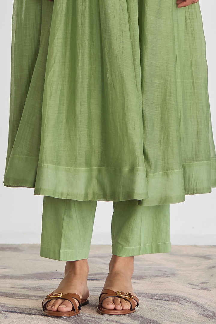 Sea Green Handwoven Chanderi Gathered Party Wear Anarkali Set by Juanita by Shubhda at Pernia's Pop Up Shop