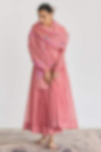 Rose Pink Handwoven Chanderi Gathered Anarkali Set by Juanita by Shubhda at Pernia's Pop Up Shop