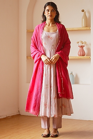 Light Mauve Printed Anarkali Set by Juanita by Shubhda