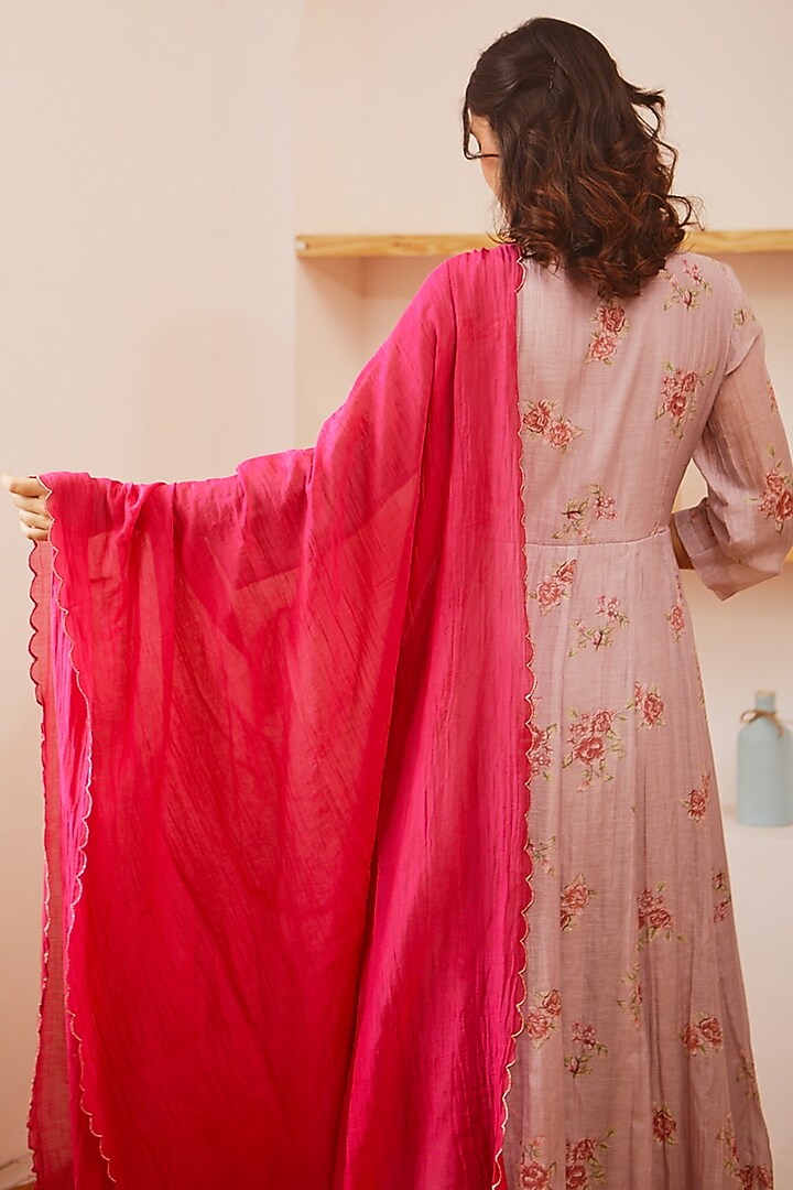 Light Mauve Printed Party Wear Anarkali Set by Juanita by Shubhda at Pernia's Pop Up Shop