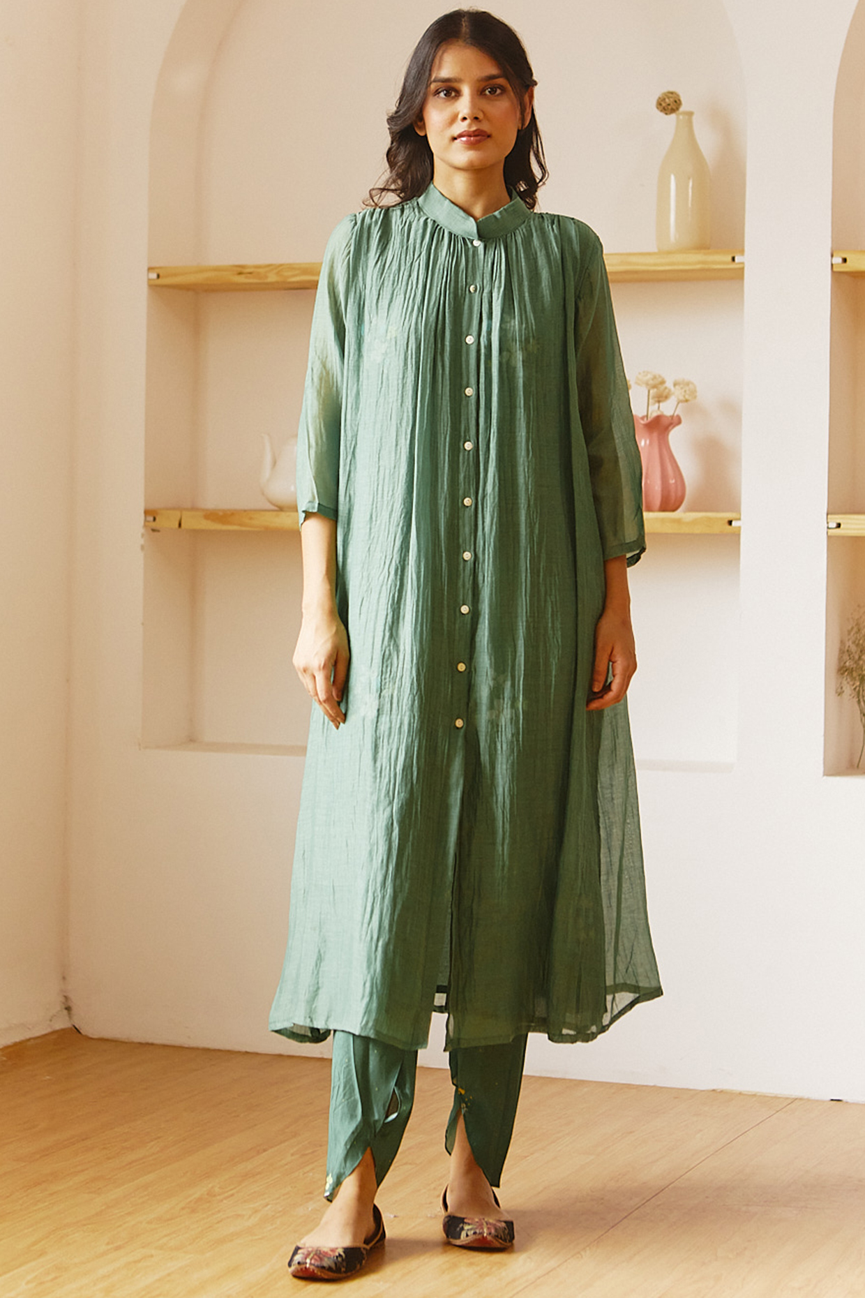 Emerald Green Printed Kurta Set by Juanita Ensemble 