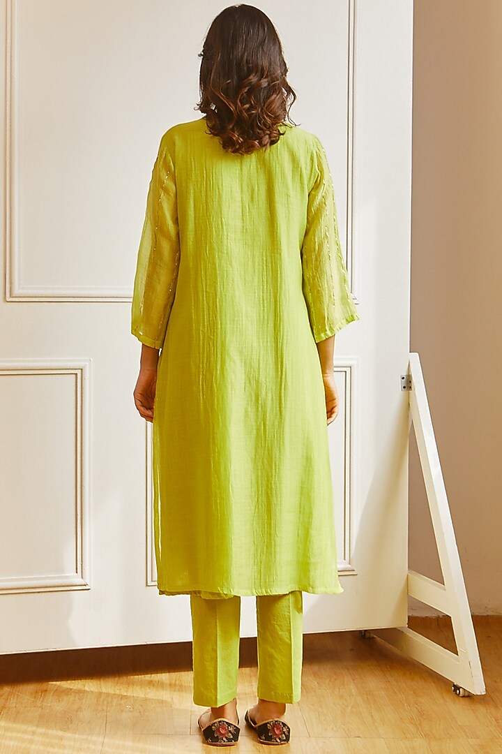 Lime Green Embroidered Kurta Set by Juanita by Shubhda at Pernia's Pop Up Shop