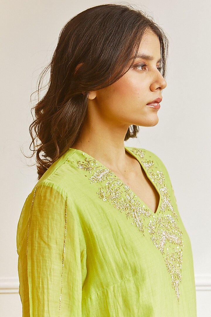 Lime Green Embroidered Kurta Set by Juanita by Shubhda at Pernia's Pop Up Shop