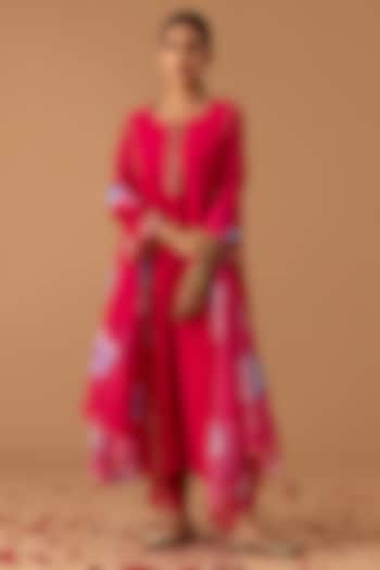 Ruby Red Handwoven Chanderi Zari Embellished Kurta Set by Juanita by Shubhda at Pernia's Pop Up Shop