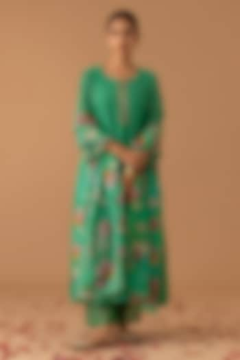 Jade Green Handwoven Chanderi Zari Hand Embellished Kurta Set by Juanita by Shubhda at Pernia's Pop Up Shop