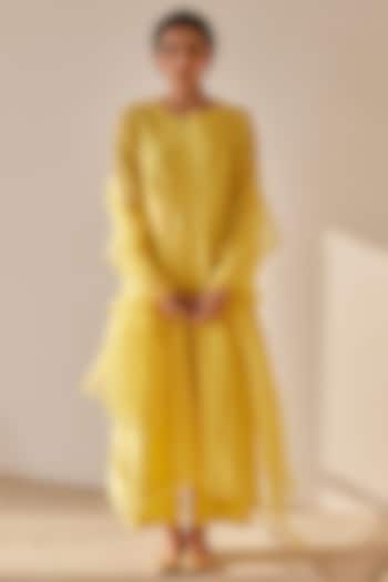 Sunshine Yellow Handwoven Chanderi Dabka Embroidered Kurta Set by Juanita by Shubhda at Pernia's Pop Up Shop