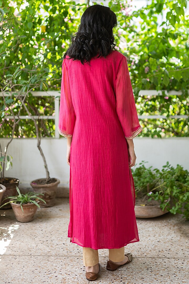 Hot PInk Zardosi Embroidered Kurta Set by Juanita by Shubhda at Pernia's Pop Up Shop