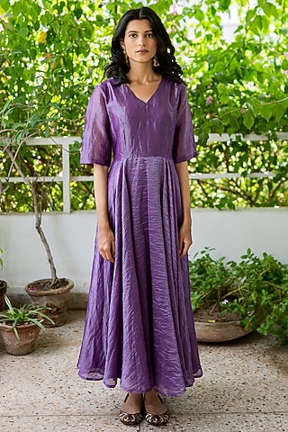 Purple Banarasi Zari Dress by Juanita by Shubhda