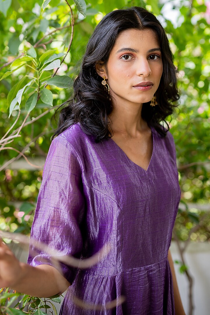 Purple Banarasi Zari Summer Dress by Juanita by Shubhda at Pernia's Pop Up Shop