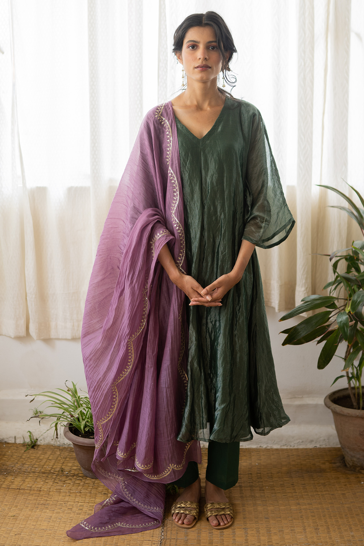 Green Embroidered Kurta Set by Juanita by Shubhda at Pernia's Pop Up Shop