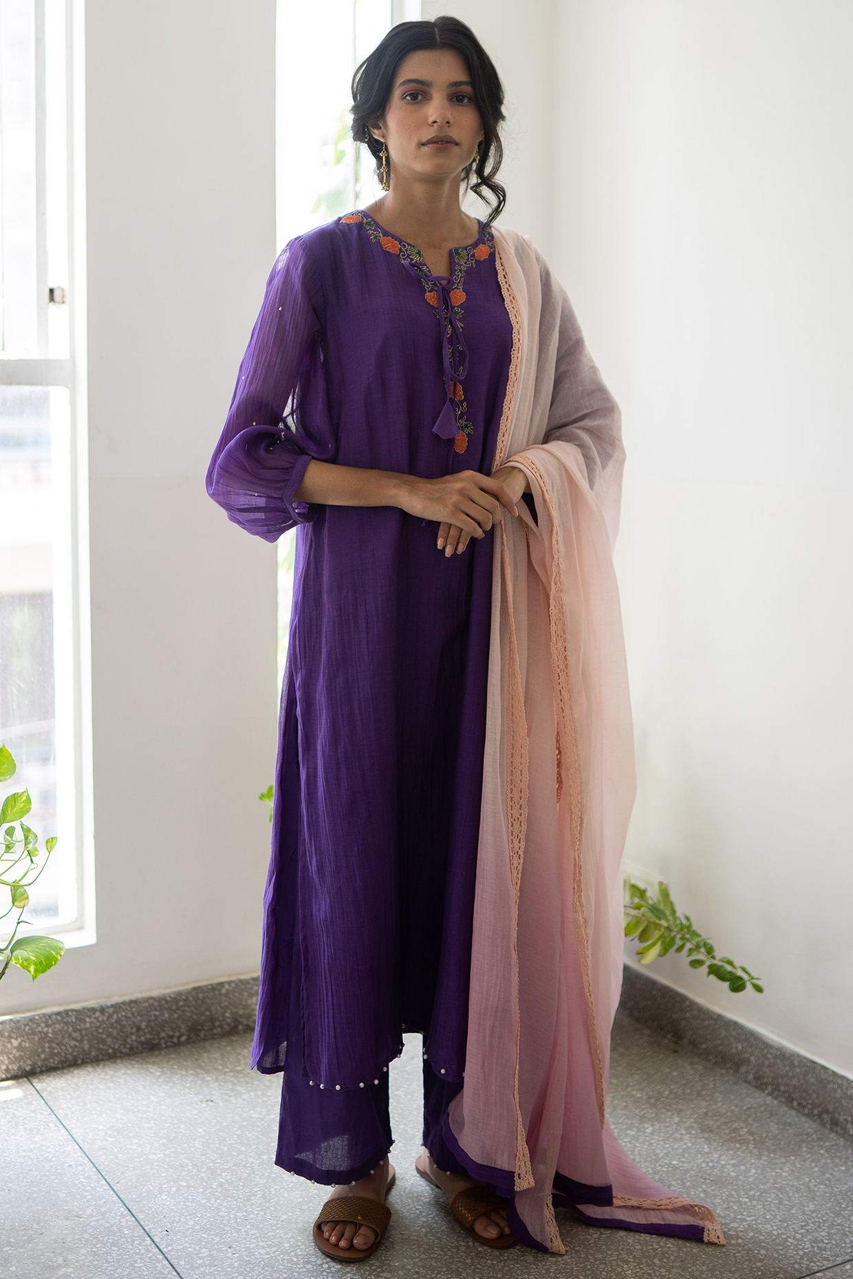 Violet Embroidered Kurta Set by Juanita by Shubhda at Pernia's Pop Up Shop