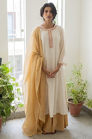 Ivory & Gold Sharara Set by Juanita by Shubhda