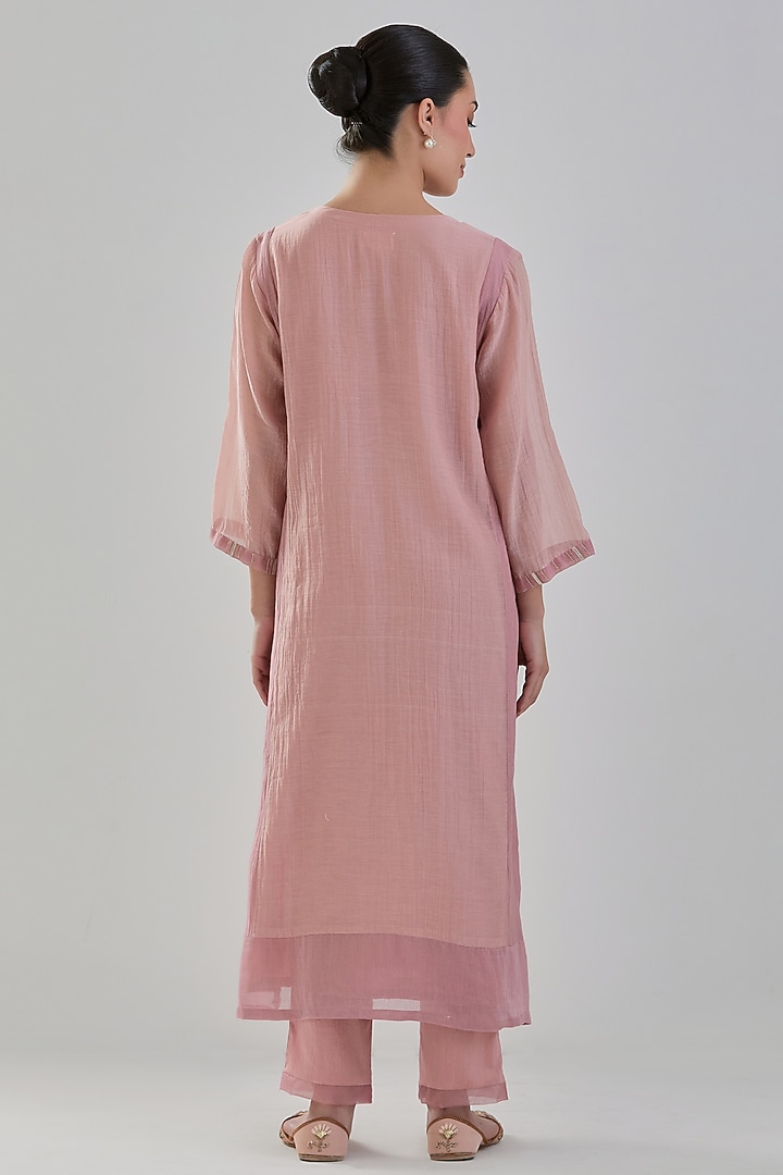 Old Rose Handwoven Chanderi Kurta Set by Juanita by Shubhda at Pernia's Pop Up Shop